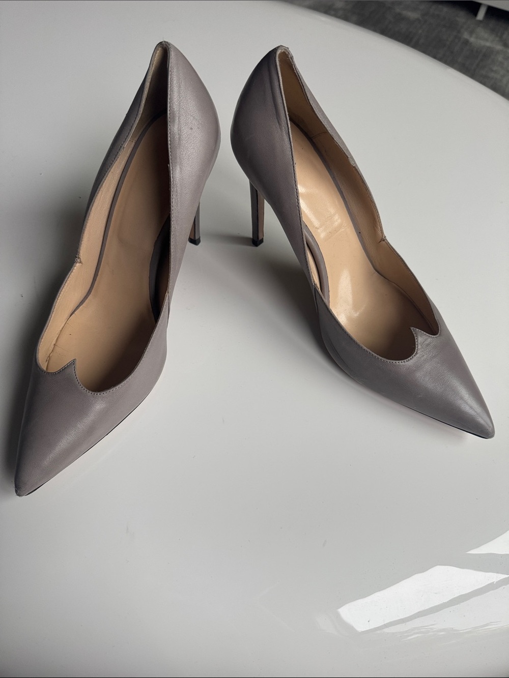 Bruno Magli Taupe Leather Pointed-Toe Stiletto Pumps